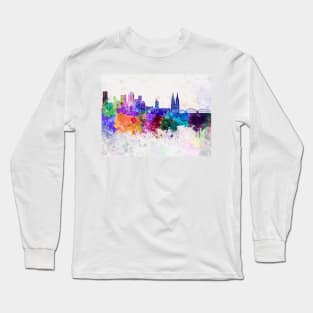 Cologne skyline in watercolor background Long Sleeve T-Shirt